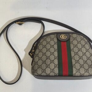 Gucci Brown GG Canvas Crossbody with Green and Red Web and Gold Hardware